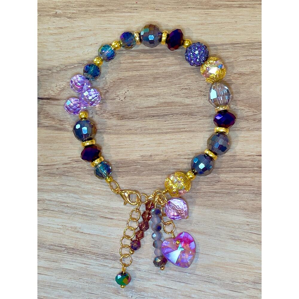 Purple Swarovski Beaded Charm Bracelet